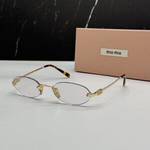 NEW MIU MIU MUA54S 5AK08N OVAL SUNGLASSES GOLD/CLEAR WOMEN MU A54S, SMU A54